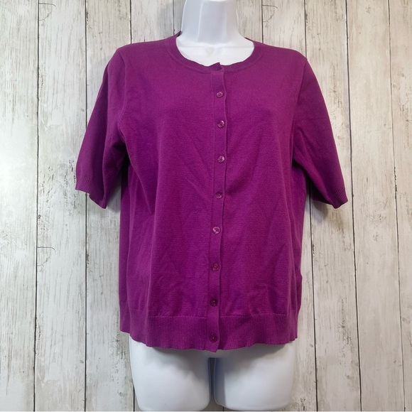 August Silk Heritage Short Sleeve Button Up Purple Cardigan Large - Picture 1 of 7